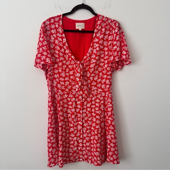 Sézane Red and White Floral Sweetheart Dress Parisian Size 42 US 10